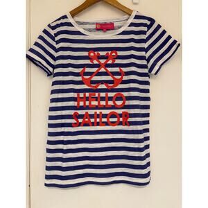 MACBETH COLLECTION by Margaret Josephs Hello Sailor Blue Striped Crewneck Tee M